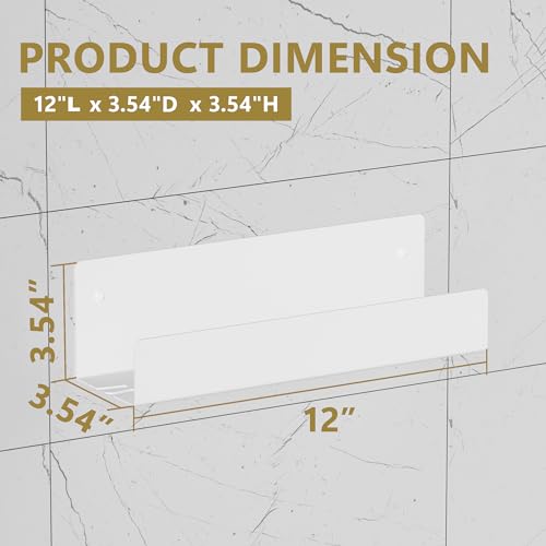 Shower Caddy, Shower Shelf, Heavy Duty 304 Stainless Steel Floating Shelf, Bathroom Caddy Organizer Storage Rack Waterproof Wall Mounted, White, 12 Inch 12"