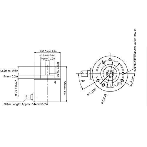 Encoder Incremental Optical Encoder, AB 2-Phase, 5-24V DC Full Wave Encoder for Office Automation Technology (100B)