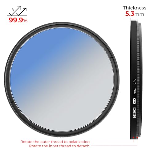 Beschoi 55mm Polarizer Filter 30 Layer Multi-Resistant Nano Coated Circular Polarizing Filter(CPL) with HD Optical Glass/Ultra Slim Frame, Reduce Glare/Enhance Contrast/Reduce Reflection