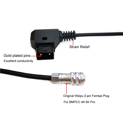 BMPCC 4K 6K Pro Flexible Power Cable, D-tap to Weipu SF6 2 Pin Female for Blackmagic Pocket Cinema Camera from Gold Mount V-Mount Battery (7.8" Straight Plug) 7.8 INCH/20CM Straight Plug