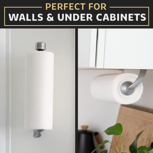 One Handed Tear Wall Mounted & Under Counter Paper Towel Holder Dispenser - Stainless Steel Wall Mount Paper Towel Holder - Easy to Install Horizontally or Vertically - Hardware Included – 11 Inches Silver