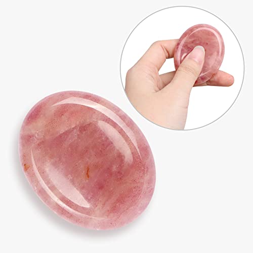 2" Strawberry Quartz Worry Stone Cherry Palm Stones Healing Crystals for Anxiety Meditation Thumb Stone Witchy Strawberry Decor Gift Strawberry Crystal 2.0"