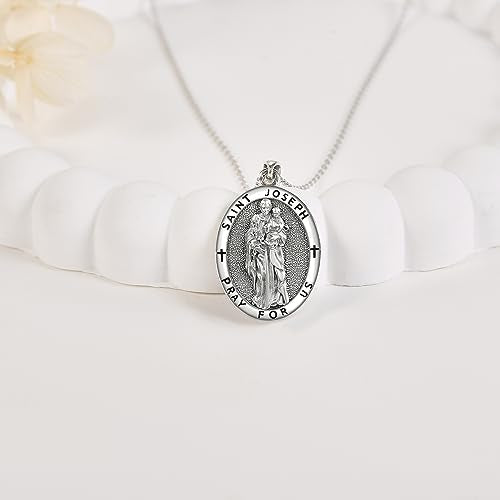 DAYLINLOVE Saint Joseph Medal Necklace 925 Sterling Silver St Joseph Pendant Necklace Protection Religion Saint Joseph Jewelry Gifts for Men Women