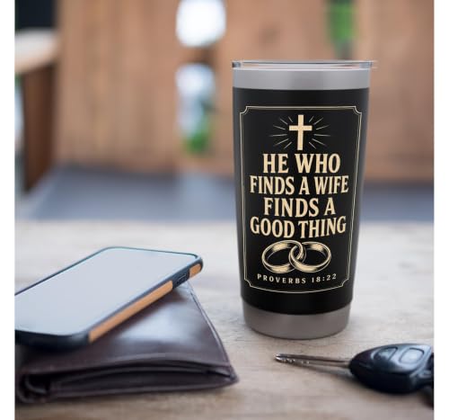 Christian Men He Who Finds A Wife Bible Verse Gift Stainless Steel Insulated Tumbler Black 567 g