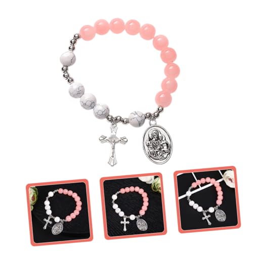 Veemoon Cross Pendant Bracelet Beaded Bracelet Religious Cross Design for Women's Daily Wear Spiritual Occasions Crafted Care