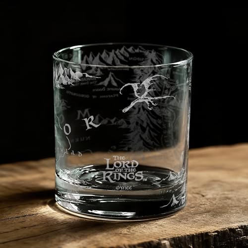 Map of Mordor Laser Engraved 10.5oz Whiskey Glass, Officially Licensed The Lord of the Rings Glassware, Unique Barware Gift for Tolkien Fans MAP OF MORDOR