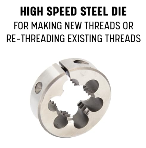 Drill America 1/2-13 UNC HSS round adjustable die with matching die handle wrench and die stock