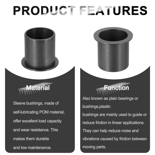 sourcing map 6Pcs Flanged Sleeve Bearing, Plastic Bushing ID 25mm x OD 28mm x Length 30mm POM Bushing, Black 6