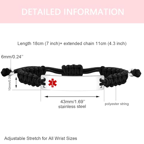 Uloveido Personalized Engraved Name Medical Identity Bracelet for Women or Men Y3944 Black Epilepsy