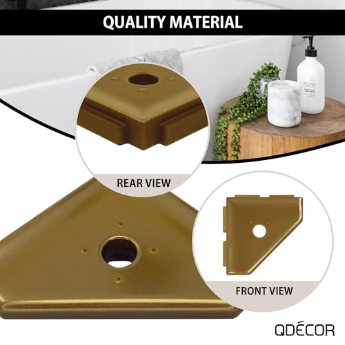 Questech 5" Shower Soap Dish Shelf for Inside Shower, Lugged for New Construction, Bath Organizer for Tiled Walls, Corner Soap Holder, Geo Lugged, Gold Finish