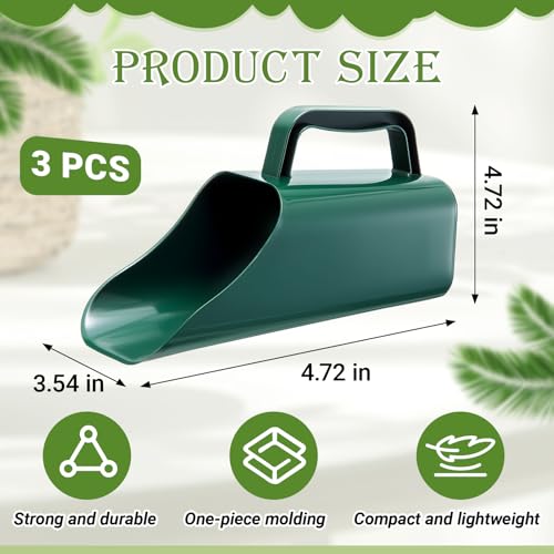 Three Lanties large plastic soil scoops with sifting holes for gardening and potting plants