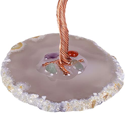 TUMBEELLUWA Healing Colorful Crystal Money Tree on Agate Slice Base #3 Colorful