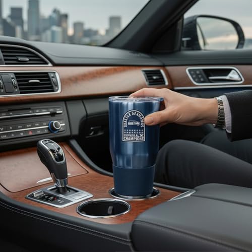 Logo Brands Seattle Seahawks Super Bowl LV Champions 30oz 18/8 Stainless Steel Tumbler – Vacuum Insulated Travel Cup with Handle & Straw – Keeps Drinks Cold 24h+