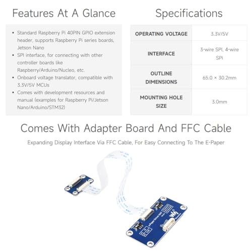 Waveshare E-Paper Driver HAT, Compatible with Raspberry/Nucleo Main Control Boards, for Waveshare SPI Interface E-Paper Raw Panels