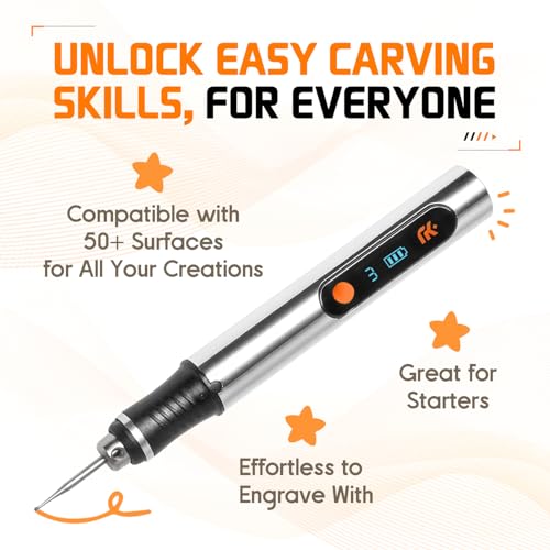 Resparked Cordless Rechargeable Engraving Pen - 50+ Surfaces Compatible, 30 Free Bits & Mastery Guide Included, Beginner-Friendly for Artists & DIY Enthusiasts