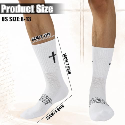 Christian Cross Socks for Men US 8-13, 4 Pairs Jesus Prayer Sock White, Black, Gray, Dark Gray