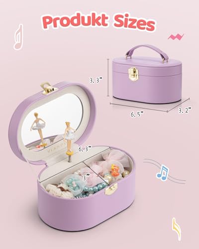 VLANDO Musical Jewelry Box for Girls, Oval Design with Spinning Ballerina B.Purple