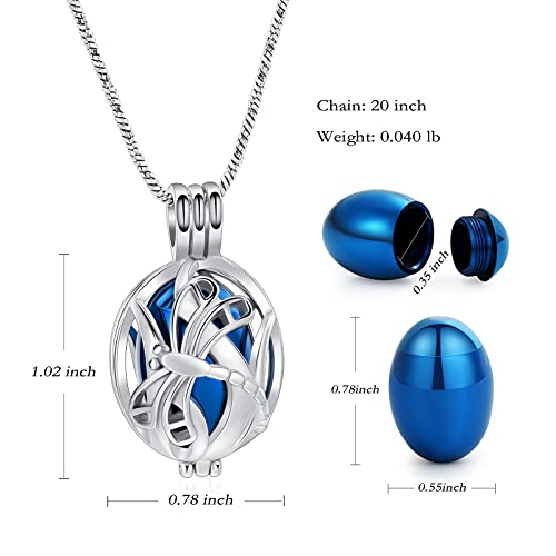 Yinplsmemory Cremation Jewelry Dragonfly Urn Ashes Necklace for Women Men with Small Keepsake Jar Urn Locket Pendant Ashes Keepsake Memorial Jewelry Blue