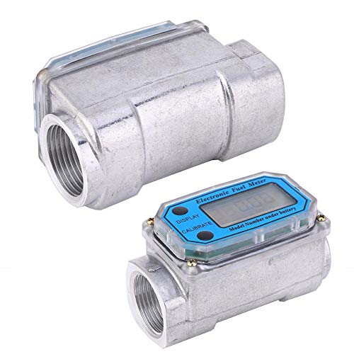 Turbine Meter Mini Digital Turbine Flow Meter Diesel Fuel Flow Meter 15-120L 1 Inch NPT (Blue)