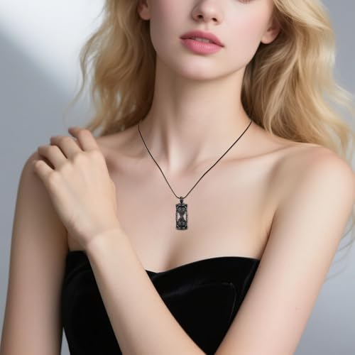 Hourglass Urn Necklace for Ashes, Cremation Keepsake Jewelry for Men Women Black