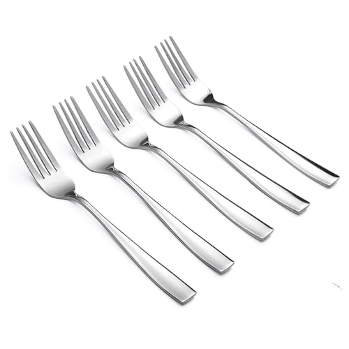 Set of 24 Eslite stainless steel salad forks, 8-inch size, with polished finish, designed for serving salads and dinner.