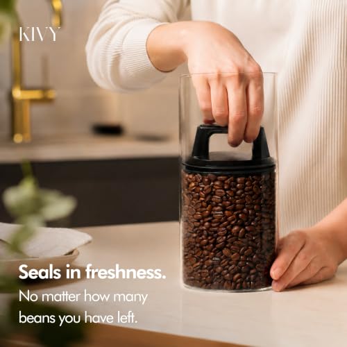 KIVY Vacuum Coffee Canister Large - Push Lid Preserves Coffee Aroma & Oil Black