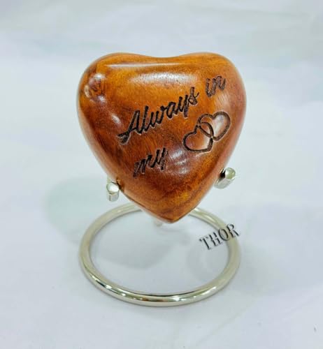 Wooden Heart Urn Keepsake Cremation Urn for Human pet Ashes Handcrafted Urn Heart Shaped - Perfect for Adults & Infants with Wooden Box & Stand 3 inch (Always in My Heart) Always in my Heart