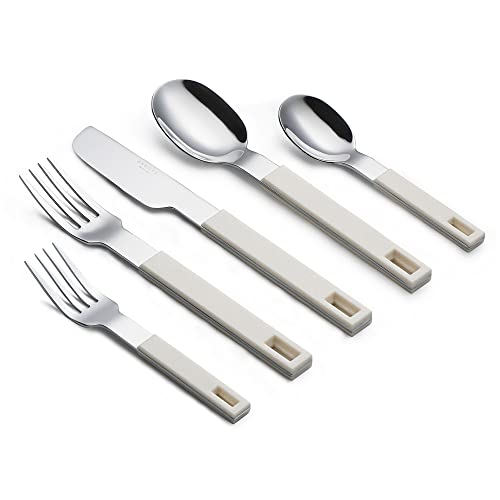ANNOVA Silverware Set 20 Pieces Stainless Steel Cutlery Color Block Handle Modern Style Flatware - 4 x Dinner Knife; 4 x Dinner Fork; 4 x Salad Fork; 4 x Dinner Spoon; 4 x Dessert Spoon (Cream, White) Cream
