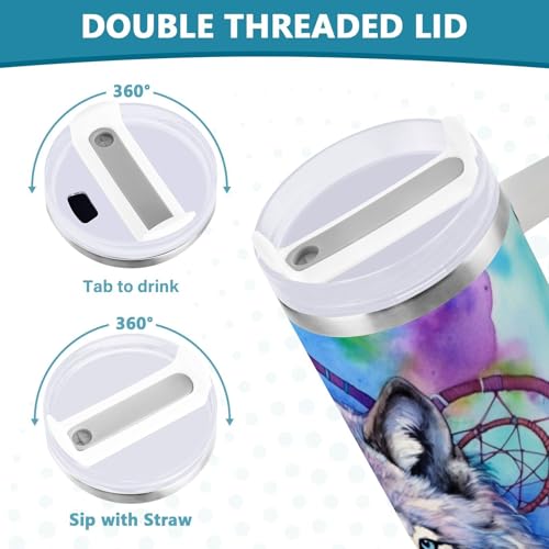 YETTASBIN Wolf 40 oz Tumbler with Handle, Stainless Steel Vacuum Insulated Sports Water Bottle, Leak-proof Travel Coffee Mug Cup with Lid and Straw for Water, Iced Tea or Coffee 40 Ounces