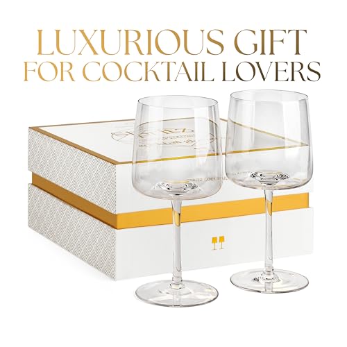 GLASSIQUE CADEAU Crystal Aperol Spritz Cocktail Glasses | Set of 2 | 15 oz Long Stemmed Goblets for Drinking Limoncello, Campari and Hugo Spritz | Elegant Glassware for Spritzer Drinks