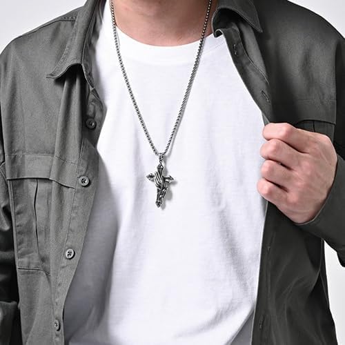 Praying Hand Cross Necklace for Men Stainless Steel Retro Small Prayer Hands Pendant Men Women for Christian Cross Jewelry Gift