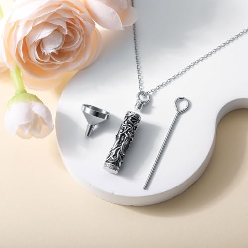 TOUPOP Tree of Life Urn Necklaces for Ashes, Cylinder Bar Urn Necklace Sterling Silver Family Tree Keepsake Necklace for Ashes Memorial Cremation Jewelry for Ashes Gifts for Women Mom Sister Tree of Life Sister