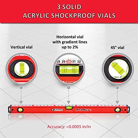 [Australia - AusPower] - Kapro - 770 Exodus Professional Box Level - 48" - With 45° Vial & Ruler - For Leveling, Measuring, Marking, and Cutting - Features 3 Vials, Precise Straightedge, and Wall-Grip 48-Inch 