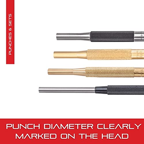 Starrett Drive Pin Punch, 4-inch length with 3/16-inch punch diameter, shown in profile