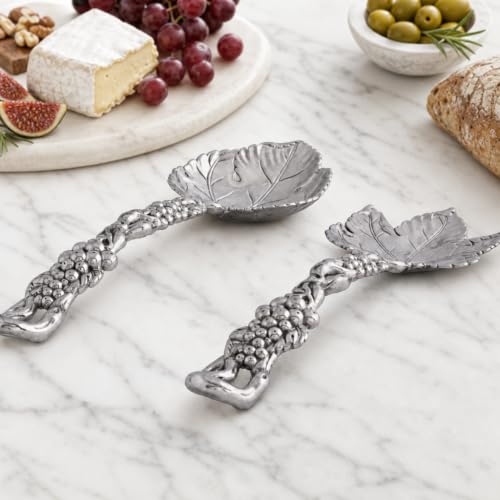 Arthur Court grapevine salad serving set with 11-inch aluminum fork and spoon, elegant flatware for entertaining.