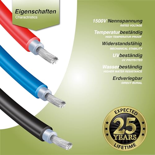 SOLARTRONICS Solar Cable 6 mm² 5 m with Solar Plug on Both Sides Black | Solar extension cable for solar system, H1Z2Z2-K, flexible, water-resistant, TÜV Rheinland, made in Germany, 2 x 5 m 5m - 6mm²