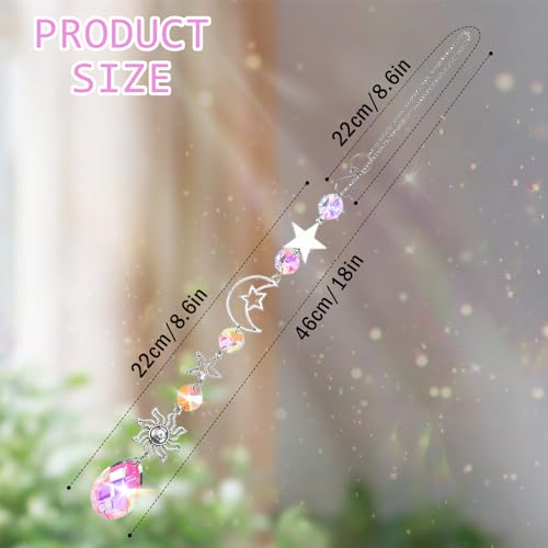 Moon and Star Rear View Mirror Car Charm, Cute Boho Sun Catcher Pendant Hangings Ornaments Healing Crystals Stones Car Decor for Women Men(A) A