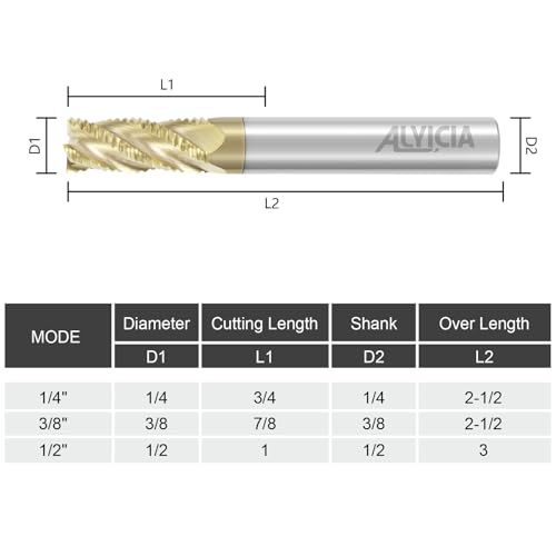 ALYICIA 1/2-inch 4-flute tungsten carbide square nose roughing end mill milling cutter bit