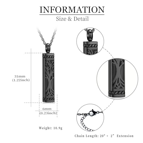shajwo Tree of Life Cremation Jewelry Urn Necklaces for Ashes Black