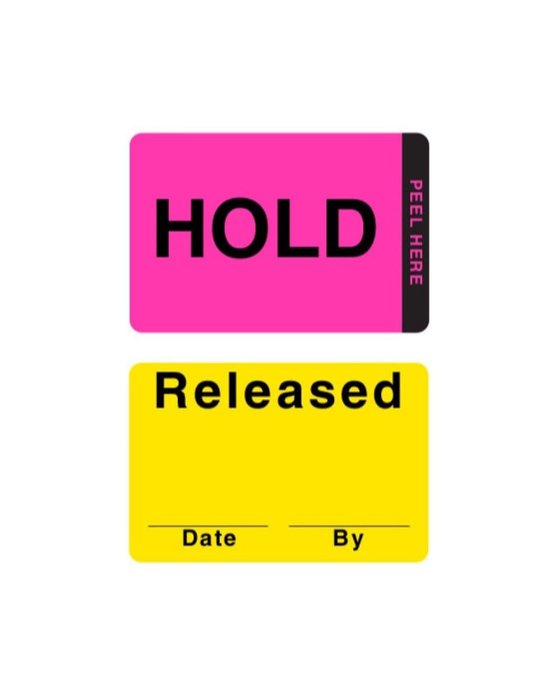 ChromaLabel Fluorescent Pink and Yellow Double Layer Quality Control Label, Imprinted: Hold, Released, 25 per Pack, 2.88 x 3 Inch (Pack of 2) 2" x 3" (Pack of 2)