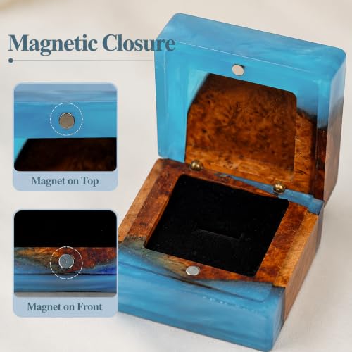 Wedding Ring Box for Proposal with Single Slot, Handcrafted, Made of Wood and Resin, Wedding Ceremony, Jewelry Organizer Light Blue