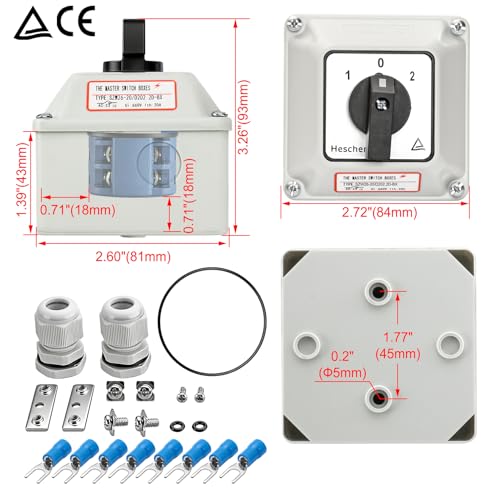 Heschen Universal Rotary Switch, SZW26-20/D202.2D, 660V 20A, ON-OFF-ON 3 Positions, 2 Phase, 8 Terminals, with Main Switch Outer Box (Bigger Box) Larger box