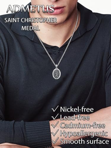 ADMETUS 925 Sterling Silver Patron Saint Necklaces 0-Medal-Saint Christopher (Oval)
