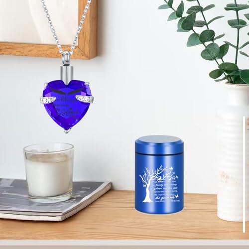 Small Mini Urns for Human Ashes Keepsake Tree of Life Sharing Urns for Female Male, Heart Cremation Jewelry Urn Necklaces for Ashes for Women Men, Blue