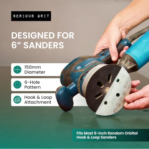 Serious Grit 6-inch 6-hole P60 grit hook and loop sanding discs, 25-pack box
