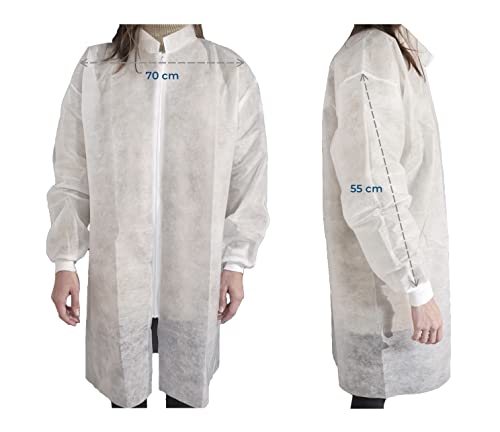 10 Disposable Overgowns for Visitors OneProtek - Size XXL - Zip - White Long Sleeve Smocks - Jersey Cuffs - Polypropylene 25g 1