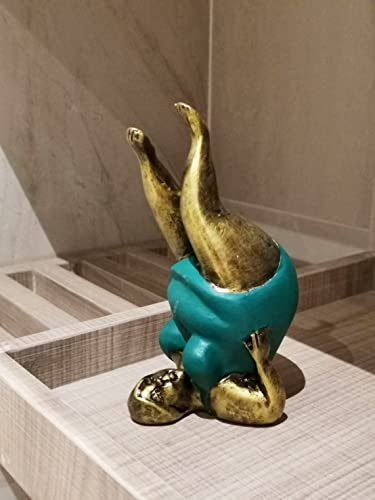 5½" Green Gold Supported Shoulder Stand Pose Resin Yoga Asana Fat Lady Figurine Meditating Woman Statue Adult Collectors Elegant Handcrafted Shelf Display Decoration Home Decor Gifts YGsss_008