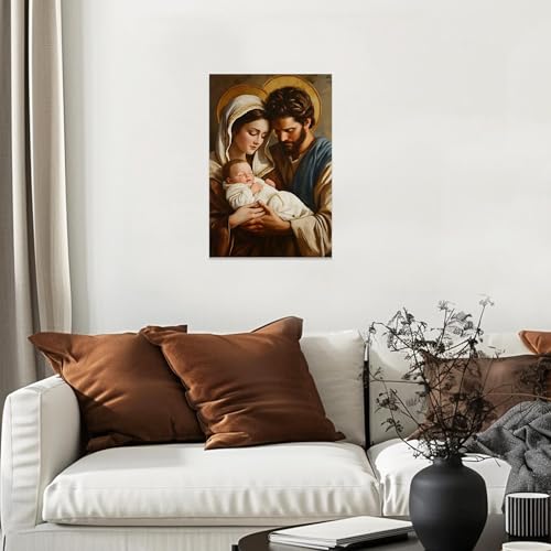 CCWACPP Holy Family Wall Art Saint Joseph and Virgin Mary Jesus Painting Christian Canvas Prints Catholic Pictures Framed Church Prayer Room Home Decor (12.00" x 18.00") 18"L x 12"W