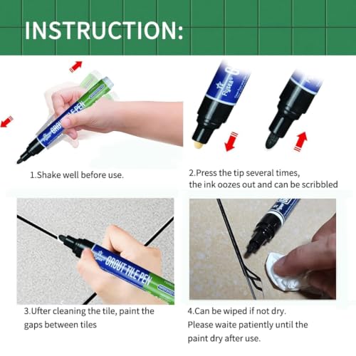 5‑Pack Grout Pen, White Tile Grout Paint Marker with Replaceable Nib, Restore Discoloured Grout Lines for Bathroom Kitchen Floor Wall(Black) Black-5 PCS