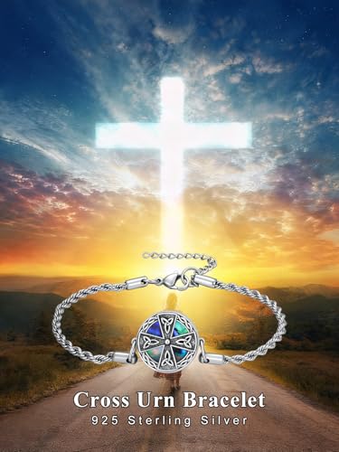 Compass/Tree of Life/Dragonfly Urn Bracelet 925 Sterling Silver Adjustable Abalone Ashes Jewelry Gifts for Women Cross